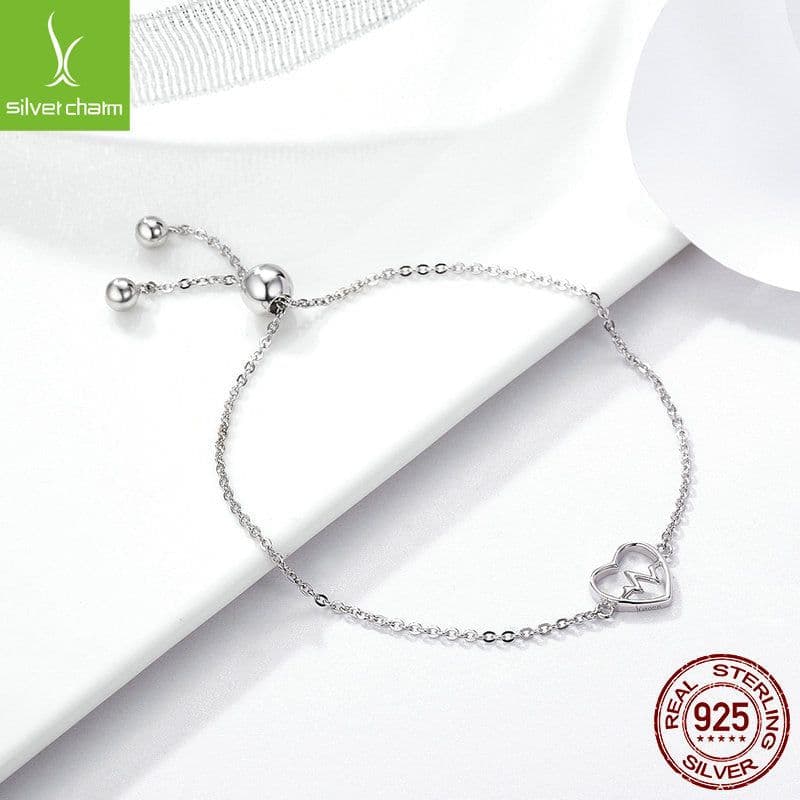 image-Silver Charm S925 Sterling Silver Heart ECG Bracelet SCB019