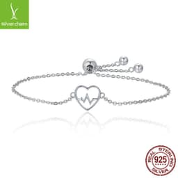 image-Silver Charm S925 Sterling Silver Heart ECG Bracelet SCB019