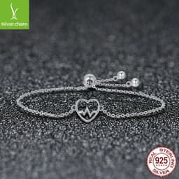 image-Silver Charm S925 Sterling Silver Heart ECG Bracelet SCB019