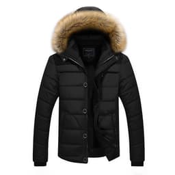 image-Men's Hooded Cotton Padded Jacket Fleece Lined Fur Collar Casual