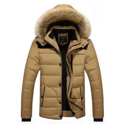 image-Men's Hooded Cotton Padded Jacket Fleece Lined Fur Collar Casual