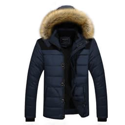 image-Men's Hooded Cotton Padded Jacket Fleece Lined Fur Collar Casual