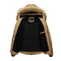 image-Men's Hooded Cotton Padded Jacket Fleece Lined Fur Collar Casual