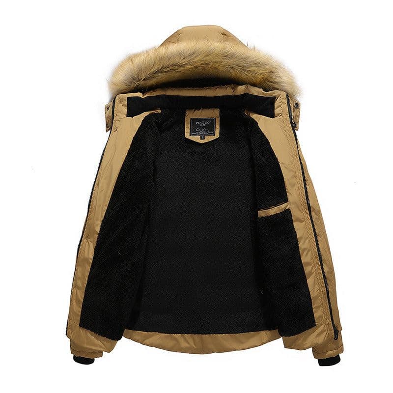 image-Men's Hooded Cotton Padded Jacket Fleece Lined Fur Collar Casual
