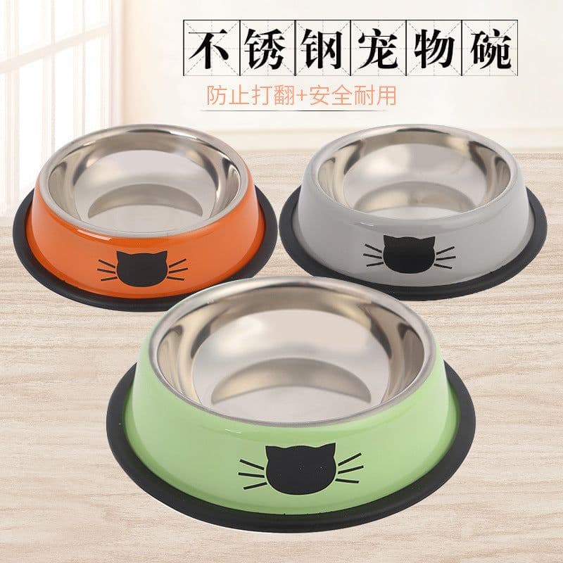 image-Stainless Steel Pet Bowl Round Cat Dog Food Bowl Green