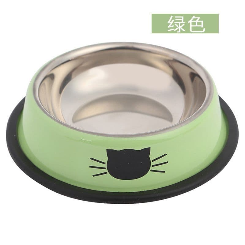 image-Stainless Steel Pet Bowl Round Cat Dog Food Bowl Green