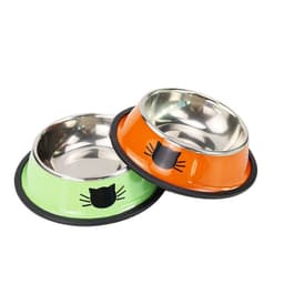 image-Stainless Steel Pet Bowl Round Cat Dog Food Bowl Green