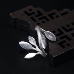 image-S925 Silver Adjustable Aventurine Jade Leaf Ring Retro Women's Jewelry