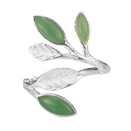 image-S925 Silver Adjustable Aventurine Jade Leaf Ring Retro Women's Jewelry