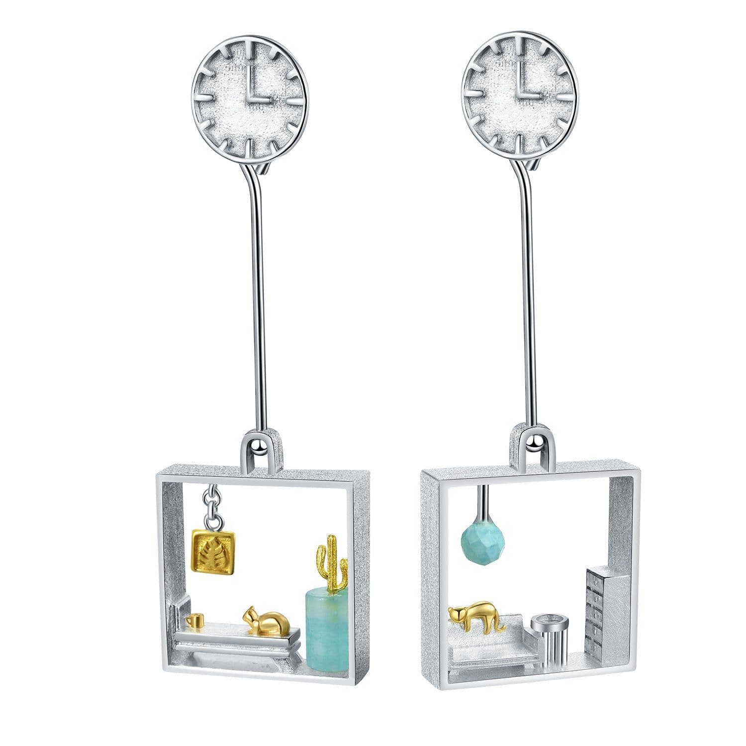 image-S925 Sterling Silver Lazy Cat Tianhe Stone Earrings Women