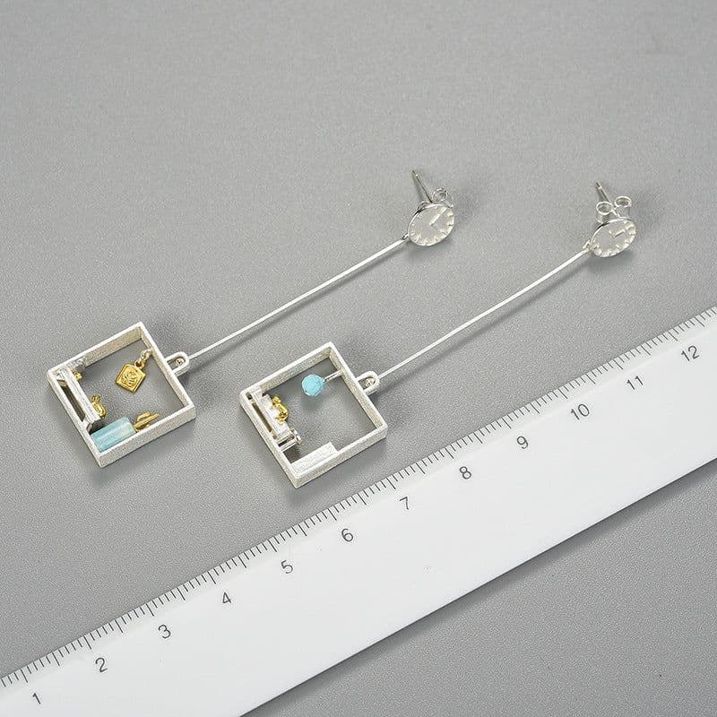 image-S925 Sterling Silver Lazy Cat Tianhe Stone Earrings Women