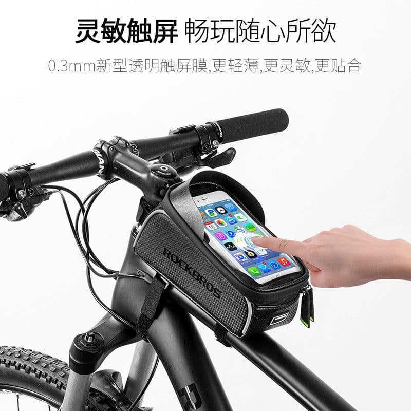 image-ROCKBROS Bicycle Front Tube Bag Waterproof Touch Screen 6.0 017-1BK