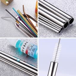 image-304 Stainless Steel Straw Set - 8 Piece Reusable Metal Straws