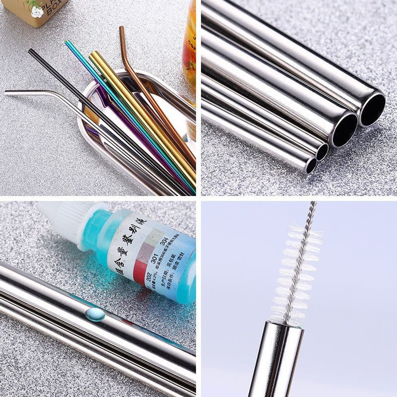 image-304 Stainless Steel Straw Set - 8 Piece Reusable Metal Straws