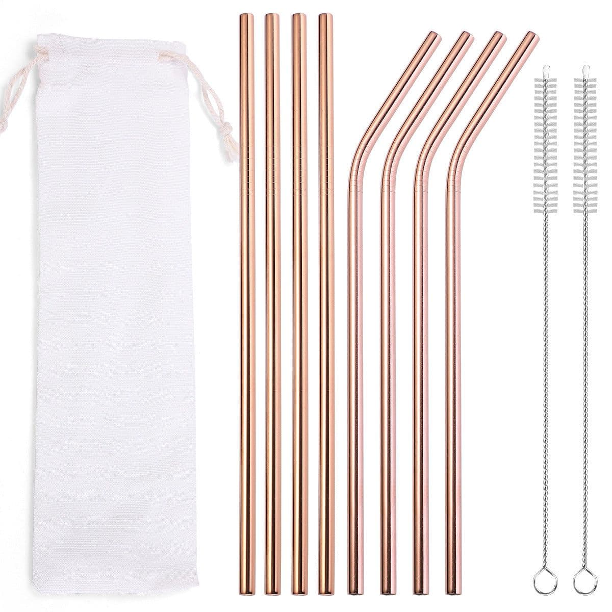 image-304 Stainless Steel Straw Set - 8 Piece Reusable Metal Straws