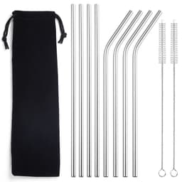 image-304 Stainless Steel Straw Set - 8 Piece Reusable Metal Straws