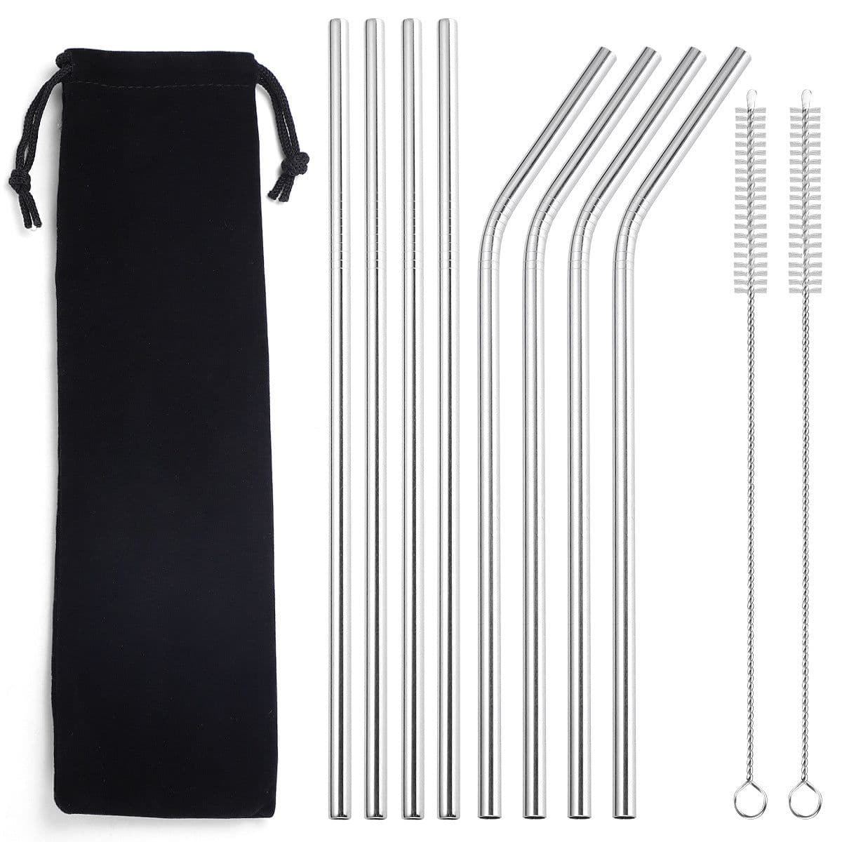 image-304 Stainless Steel Straw Set - 8 Piece Reusable Metal Straws
