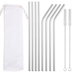 image-304 Stainless Steel Straw Set - 8 Piece Reusable Metal Straws