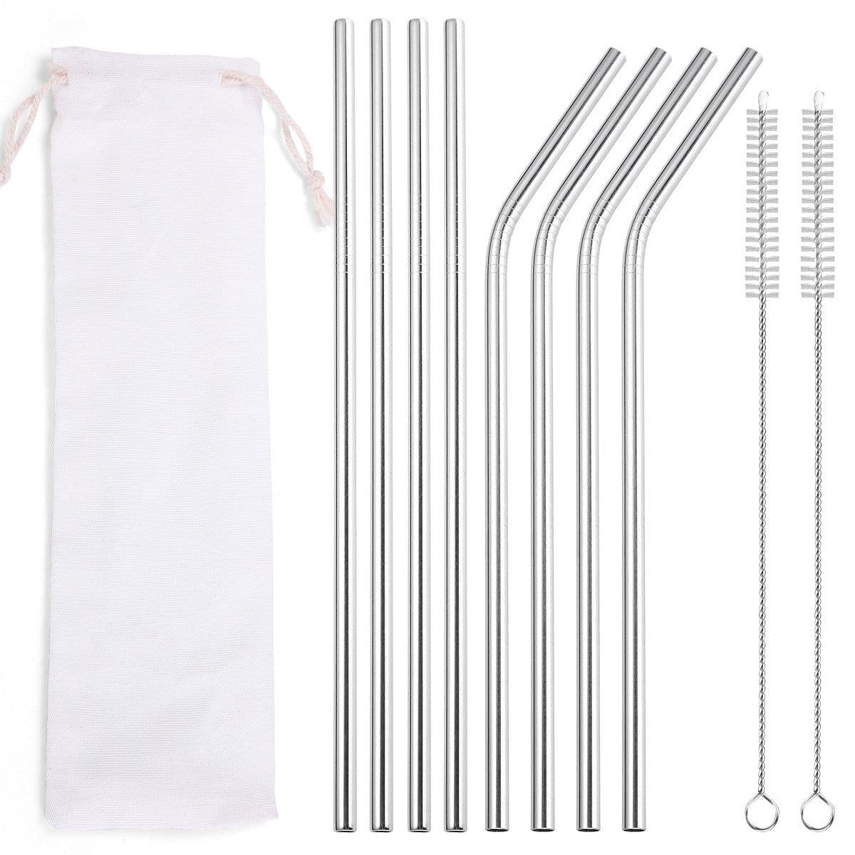 image-304 Stainless Steel Straw Set - 8 Piece Reusable Metal Straws