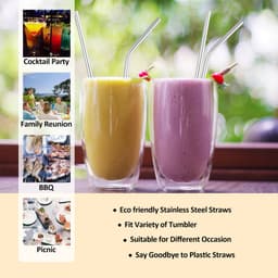 image-304 Stainless Steel Straw Set - 8 Piece Reusable Metal Straws
