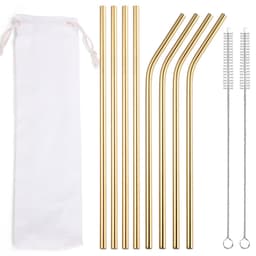 image-304 Stainless Steel Straw Set - 8 Piece Reusable Metal Straws