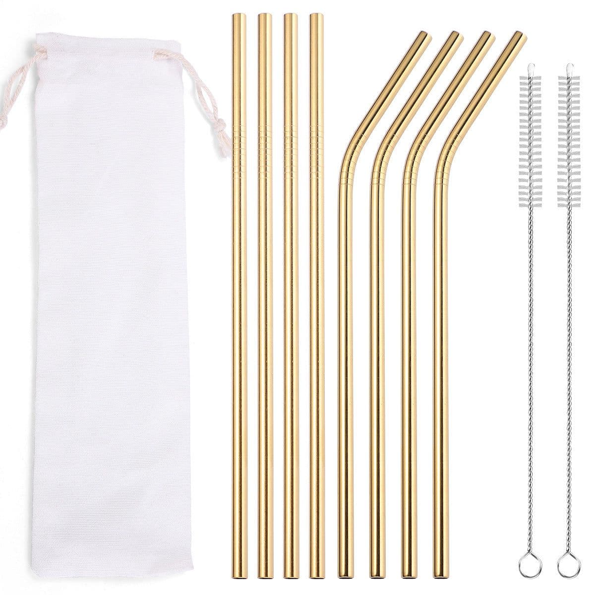 image-304 Stainless Steel Straw Set - 8 Piece Reusable Metal Straws