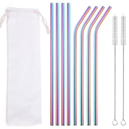 image-304 Stainless Steel Straw Set - 8 Piece Reusable Metal Straws