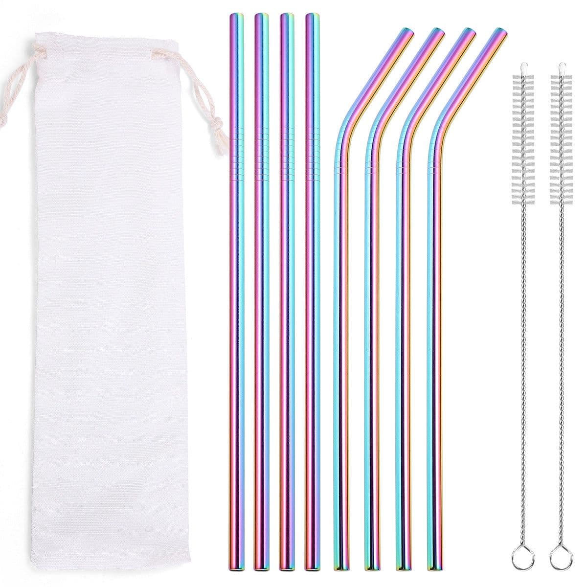 image-304 Stainless Steel Straw Set - 8 Piece Reusable Metal Straws