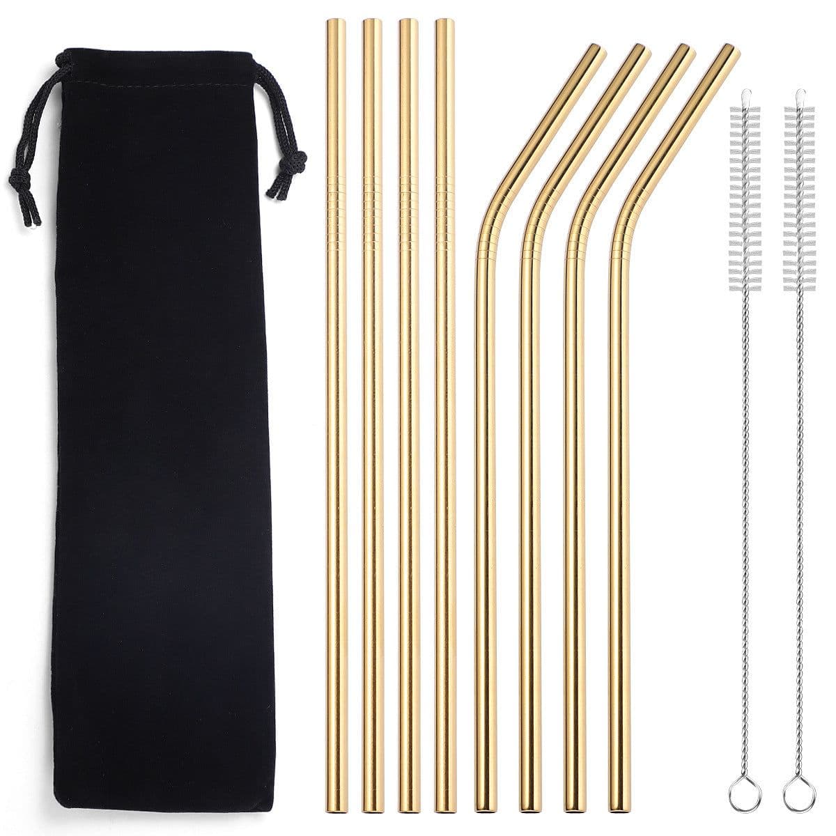 image-304 Stainless Steel Straw Set - 8 Piece Reusable Metal Straws