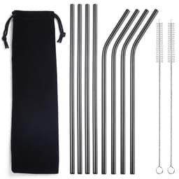 image-304 Stainless Steel Straw Set - 8 Piece Reusable Metal Straws