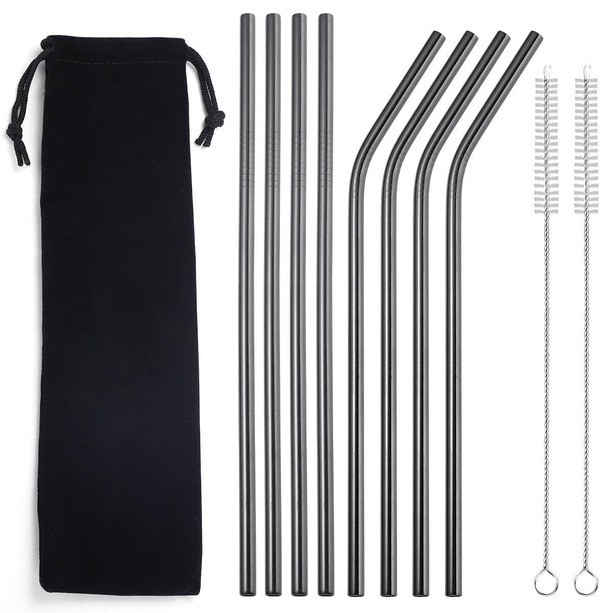 image-304 Stainless Steel Straw Set - 8 Piece Reusable Metal Straws