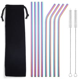 image-304 Stainless Steel Straw Set - 8 Piece Reusable Metal Straws
