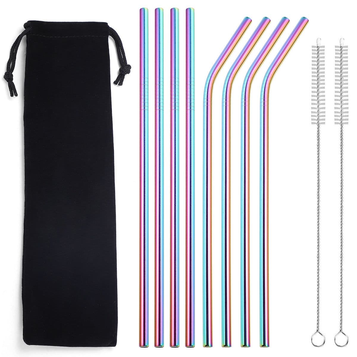 image-304 Stainless Steel Straw Set - 8 Piece Reusable Metal Straws