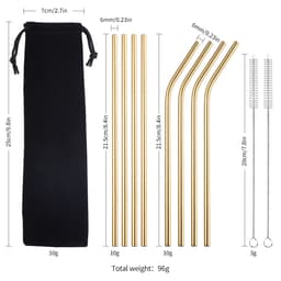 image-304 Stainless Steel Straw Set - 8 Piece Reusable Metal Straws