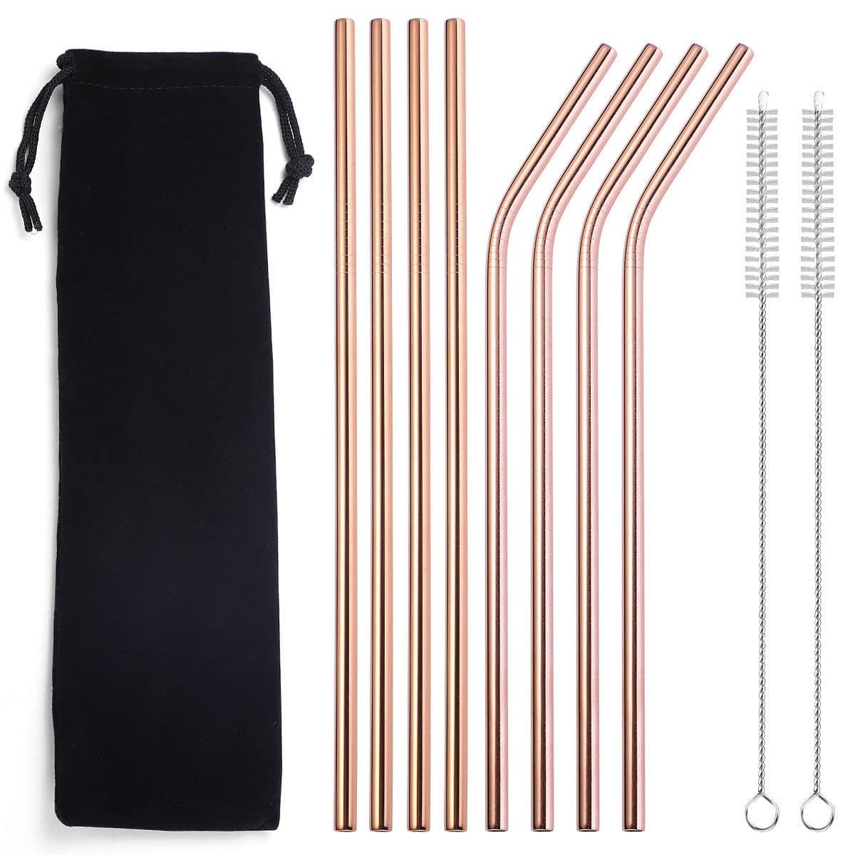 image-304 Stainless Steel Straw Set - 8 Piece Reusable Metal Straws