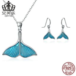 image-Evelyn S925 Sterling Silver Whale Tail Earrings Necklace Set