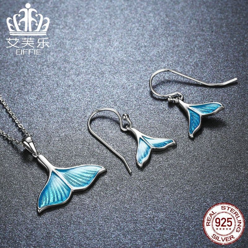 image-Evelyn S925 Sterling Silver Whale Tail Earrings Necklace Set