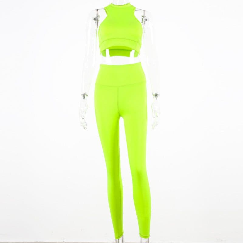 image-Women's Polyester Yoga Fitness Vest Suit Solid Color Activewear