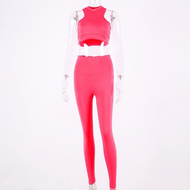 image-Women's Polyester Yoga Fitness Vest Suit Solid Color Activewear
