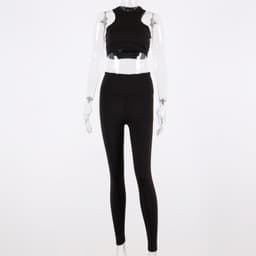 image-Women's Polyester Yoga Fitness Vest Suit Solid Color Activewear