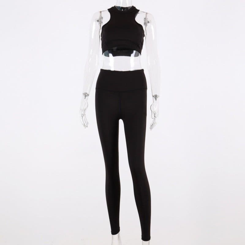 image-Women's Polyester Yoga Fitness Vest Suit Solid Color Activewear