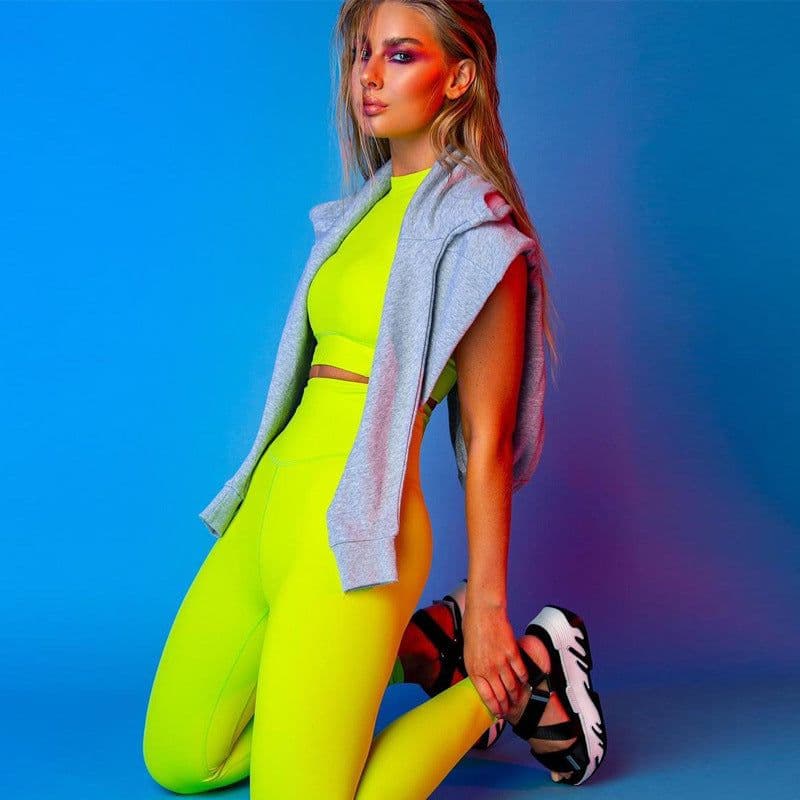 image-Women's Polyester Yoga Fitness Vest Suit Solid Color Activewear