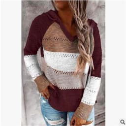 image-Women's V-Neck Striped Knit Sweater Long Sleeve Pullover