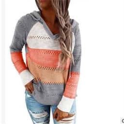 image-Women's V-Neck Striped Knit Sweater Long Sleeve Pullover