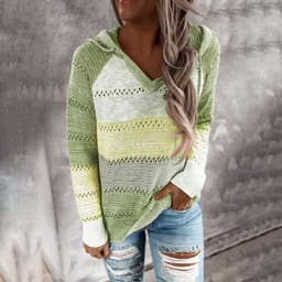 image-Women's V-Neck Striped Knit Sweater Long Sleeve Pullover
