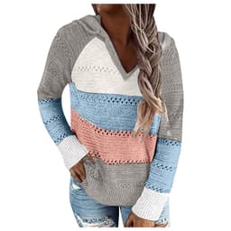 image-Women's V-Neck Striped Knit Sweater Long Sleeve Pullover
