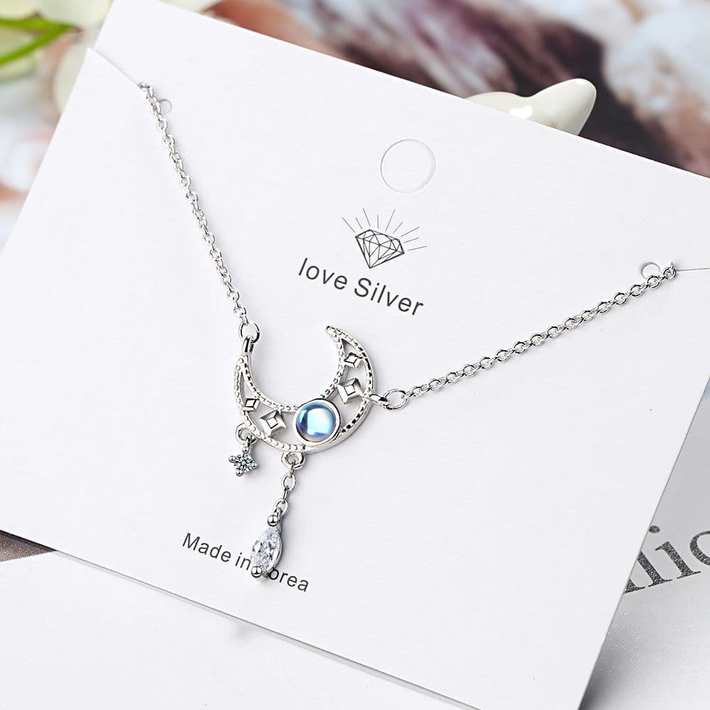 image-Moon Pendant Necklace Copper Chain Korean Style Geometric Design