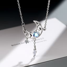 image-Moon Pendant Necklace Copper Chain Korean Style Geometric Design
