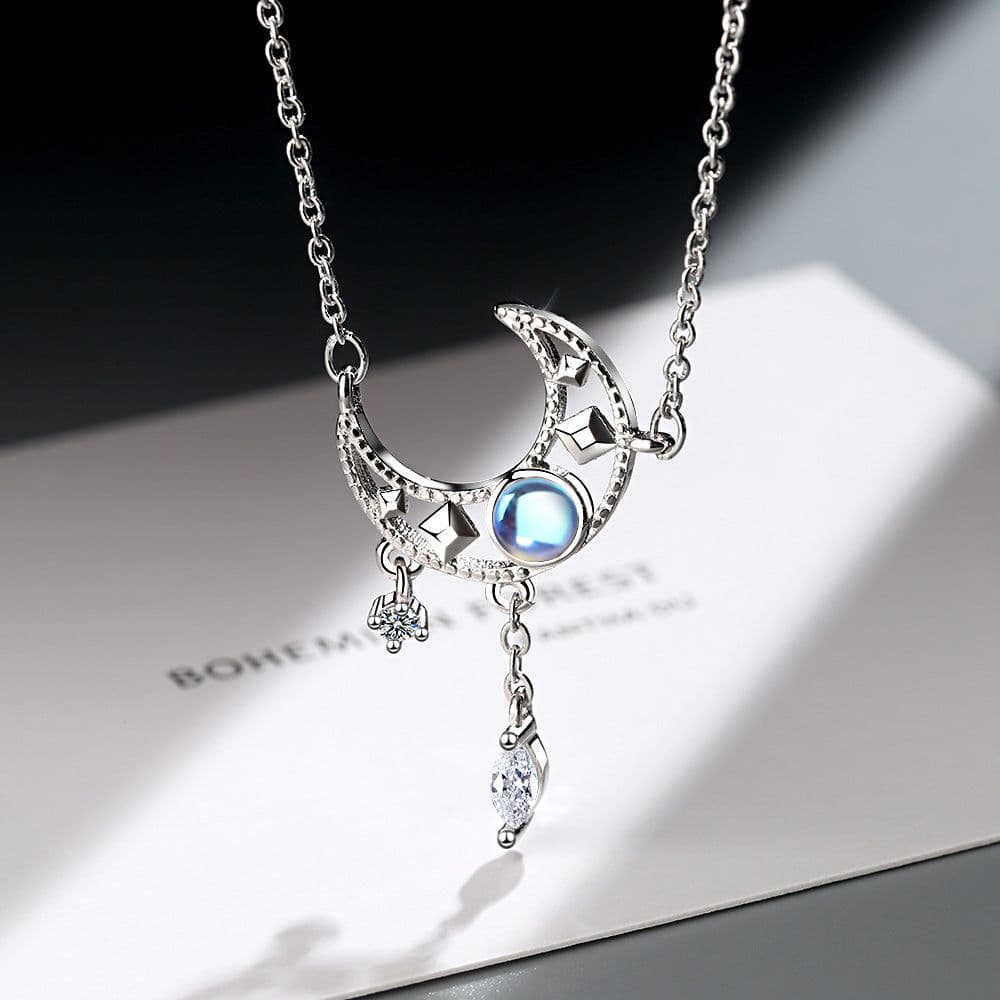 image-Moon Pendant Necklace Copper Chain Korean Style Geometric Design