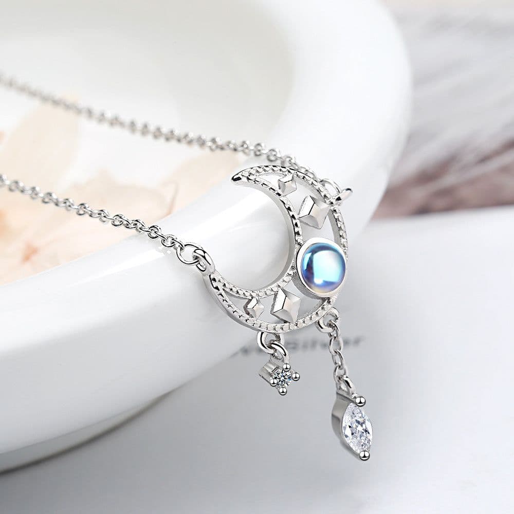 image-Moon Pendant Necklace Copper Chain Korean Style Geometric Design